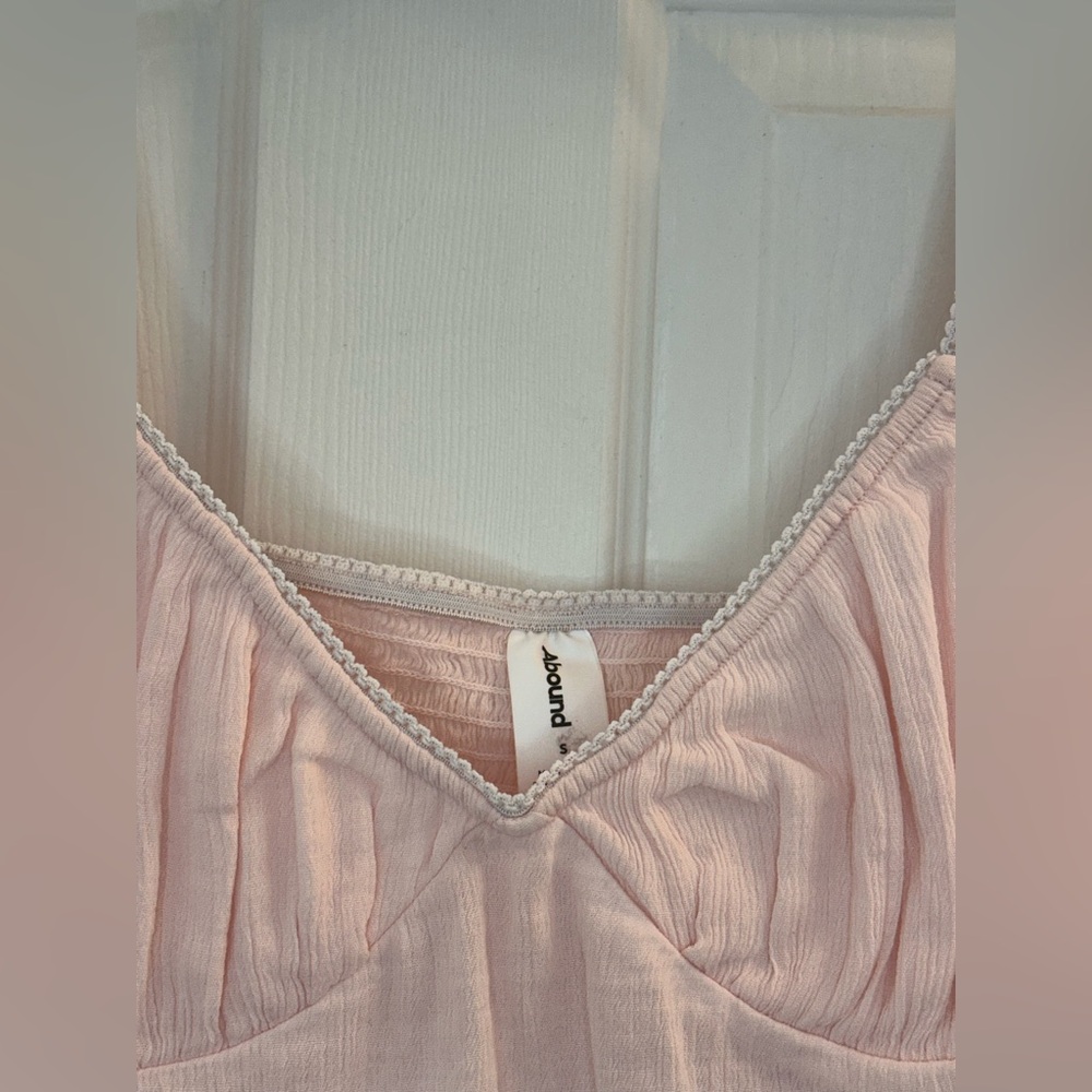 Abound Smocked Cap Sleeve Pink Cottagecore Crop Top Babydoll size Small - Picture 5 of 9